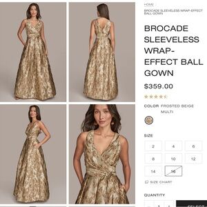 Donna Karan Brocade Wrap Maxi Dress in Beige